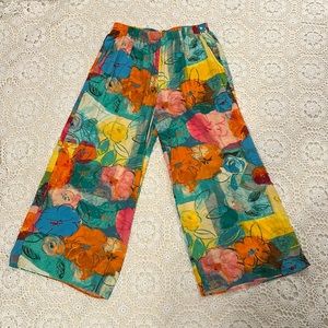 Vintage Jams World Floral Wide Leg Cropped Pants